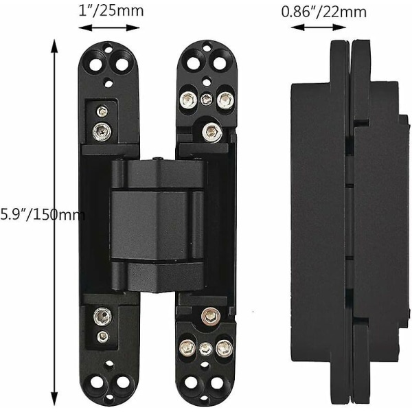 Usynlige hængsler til skjulte døre Justerbare Heavy Duty 3-d skjulte hængsler - Sort - 1 par