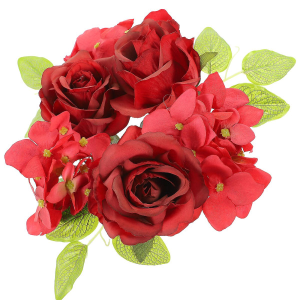 Candle ring simulated rose hydrangea candle garland decoration table centerpiece (25X25X8CM, red)