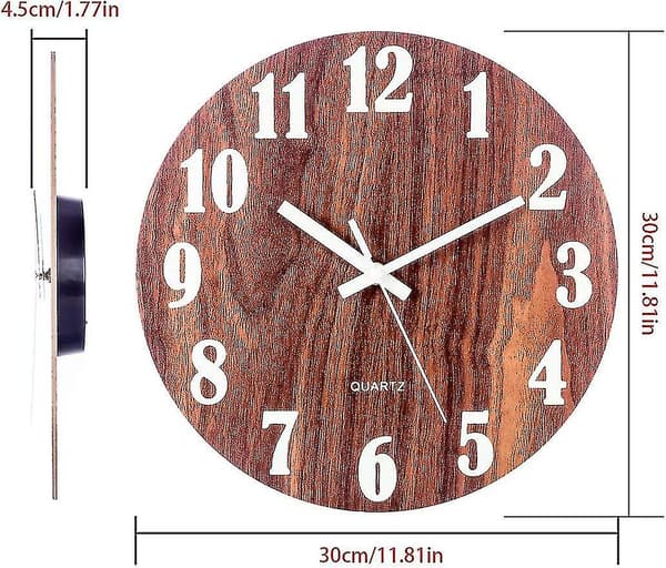 Stor urtavla lysande väggklocka - tyst väggklocka med 30 cm diameter