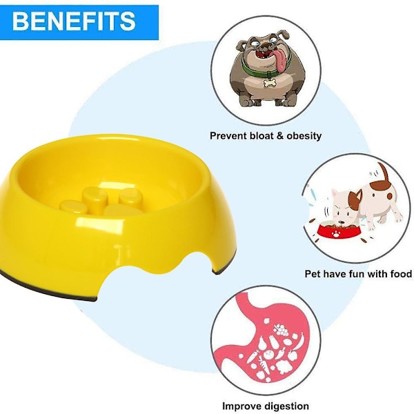 Långsam matare hundskål, Anti-Gulping Slow Eating Bowl, Mat Vatten Skål-Gul