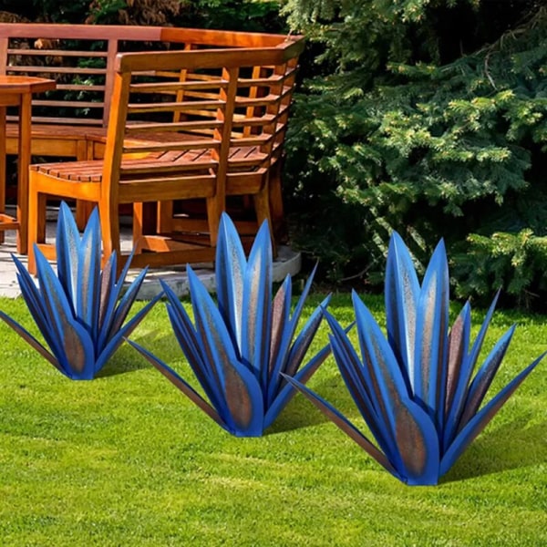 Metallväxt Delikat Färgfast Flerfärgad Metallkonst Agave Kaktus Skulptur Trädgård Ljusröd 27cm