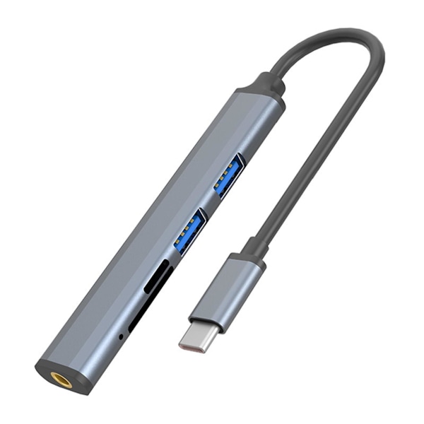 Fem-i-ett multifunktionell kortläsare expansionsdocka bärbar dator hörlurar höghastighets USB expansionsdocka (grå)