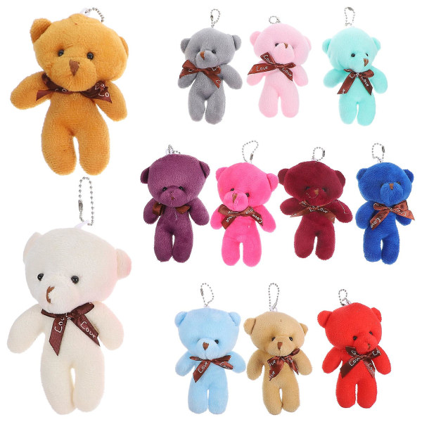 12-pack Mini Bear Toy Plysch Bear Doll Nyckelring DIY Bear Doll DIY Nyckelring blandad färg (12 cm, flerfärgad)