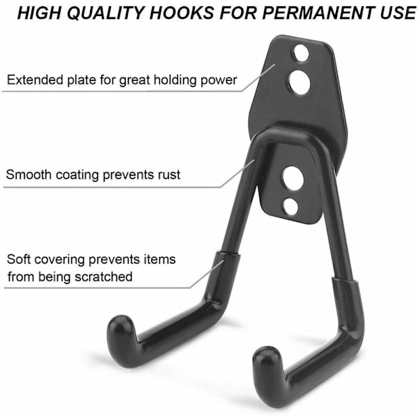 Utility Hooks Väggmonterad Verktygsställ U-Krokar för Hem Garage Förvaringsorganisatör Trädgårdsredskap Spadar Rake Barnvagn Stege Svart 8-pack