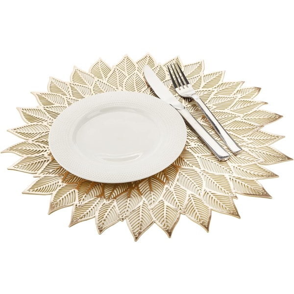 Gold Round Placemat Set: 4-Pack, Non-Slip Washable, Christmas Wedding Centerpiece for Table Decoration, 37cm