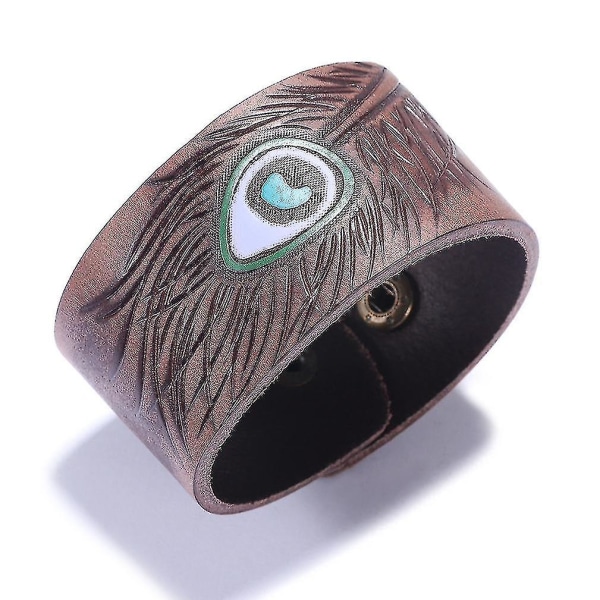 Cowhide Leather Bracelet With Peacock Feather Pattern