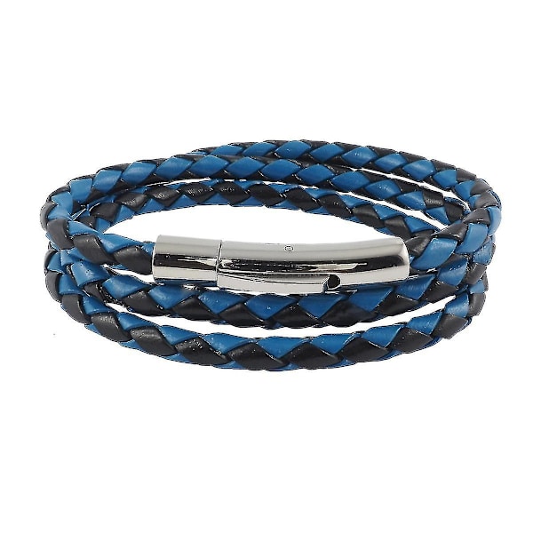 Läderhalsband i läder 4 mm Herr Halsband Svart / Blå 17-100 Cm La（18 cm）