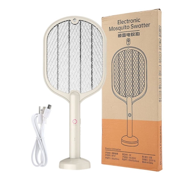 Smart elektrisk insektsracket swatter zapper uppladdningsbar (Beige)