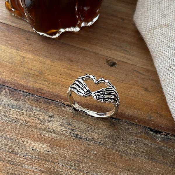 Hjärtformade händer löfte ring, kärlek fred vänskap smycken gåva, legering material, justerbar storlek för kvinnor och män（11，Silver）