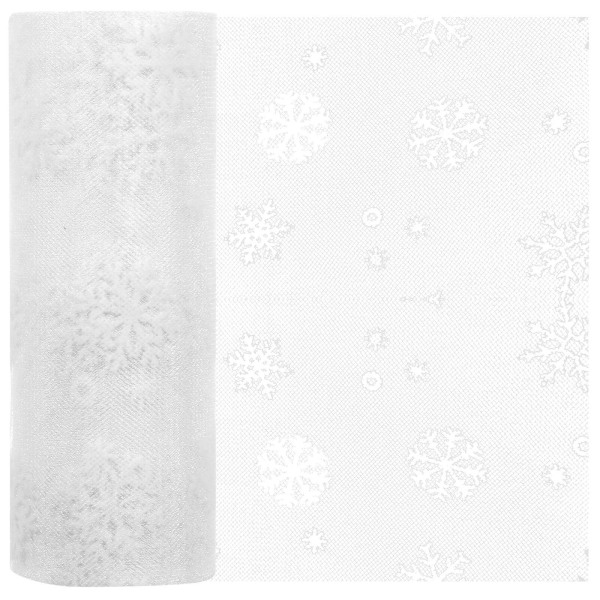 15 cm 10 meter julsnöflinga tyll rulle glitter organza snöflinga band juldekoration presentinslagning festdekoration (vit) (storlek 1, vit)