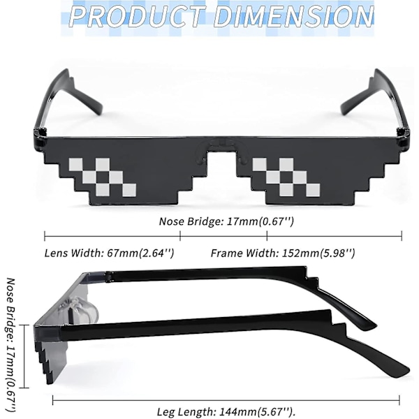Heytea 2pack Thug Life Solglasögon Roliga Pixelerade Mosaik Gamer Glasögon Fest Disco Cool B2876-f2