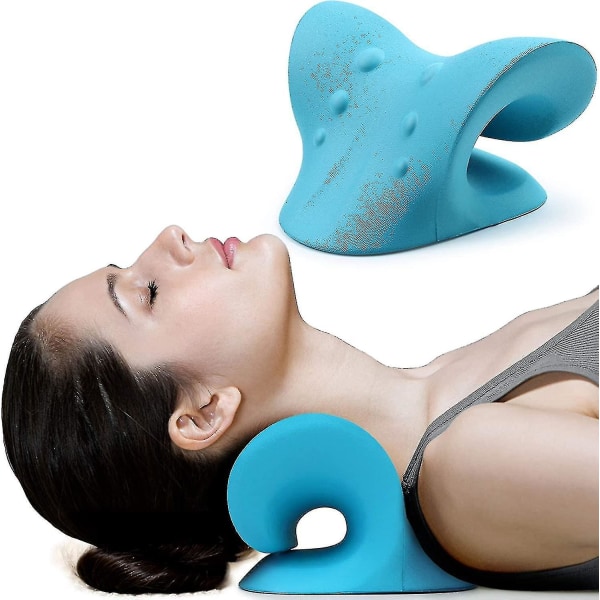 Nakke- og skulderafslapningsapparat, cervikal trækanordning til smertelindring og justering af halshvirvelsøjlen, kiropraktisk pude-nakkebår (blå) VFy