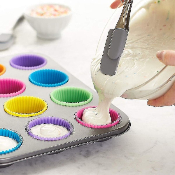 12 st/set Silikonform Rund Form Muffin Cupcake Bakformar Kök Bakverk Maker Diy Tårtdekorationsverktyg-YGWL