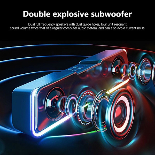 Färgglad ljud Bluetooth 5.3 Subwoofer Hög effekt Hemmavideo Skrivbord Trådlös remsa Lång dubbel högtalare Högtalare Ljudfält TV Karaoke Ljud（Svart）