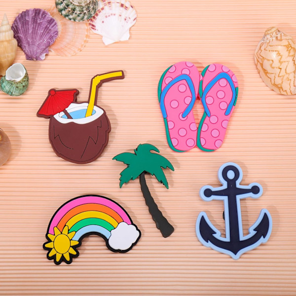 10-delad strandcharmsset med robusta klämmor, inklusive dekorativa insatser: ankare, kokosnöt, palm, flip-flops och regnbåge (2 av vardera)