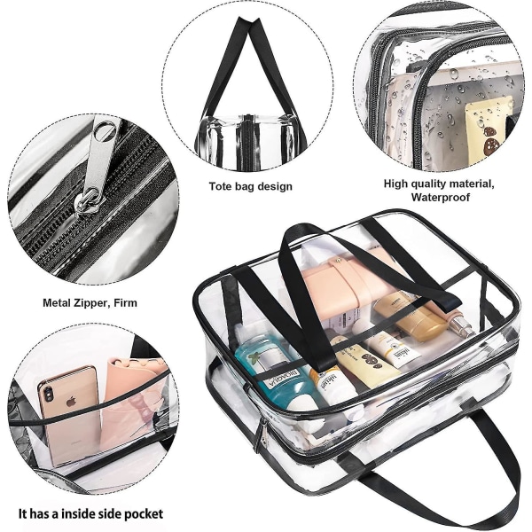 Genomskinlig kosmetikaväska Transparent Tote Bag Tjock PVC Dragkedja Toalettväska