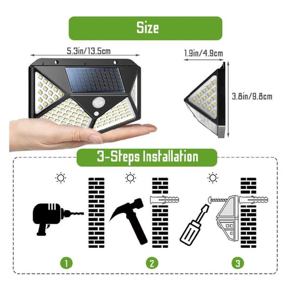Solcellslampa 100LED IP65 vattentät utomhus
