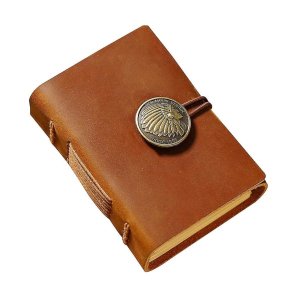 Kalveskindslæder Journal Dagbog Skrive Journal Notesblok Notebook Vintage Læder Journal（Udskåret brun）