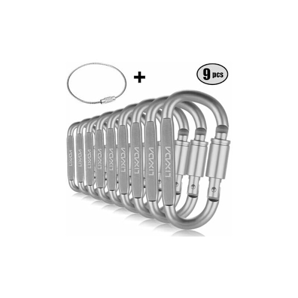 Aluminiumlegering D-ring lås karbinhake, 9-pack, silver