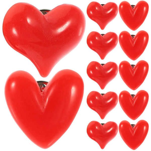 12 stk. røde hjerteformede reversnåle Valentinsdag broche gaver små hjerteformede reversnåle smykkegaver (1.90X1.90X1.00CM, rød)