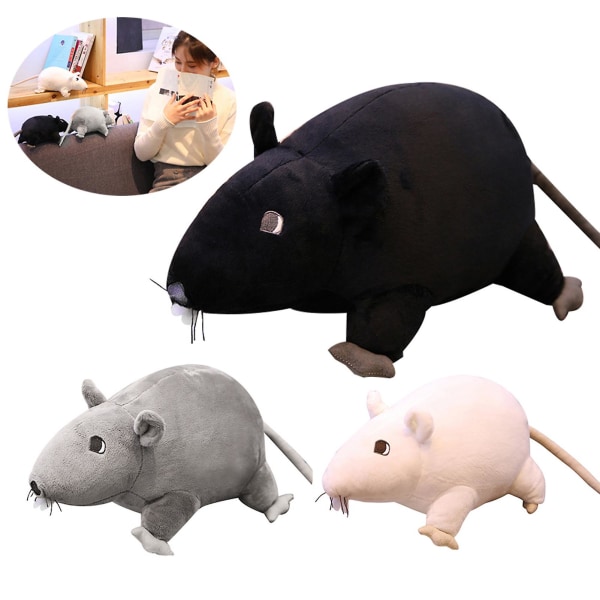 Simuloitu 3D hiiri rotta eläin pehmeä pehmo nukke lelu sohva sohva sisustus uudenvuoden lahja (20 cm, valkoinen)