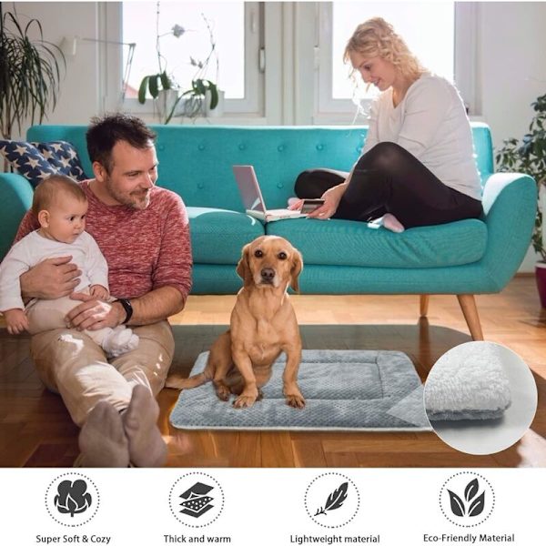 Vändbar hundmatta kattmadrass bärbar tvättbar resekudde mjuk och bekväm hundfilt för små, medelstora och stora hundar, grå (50x40cm)