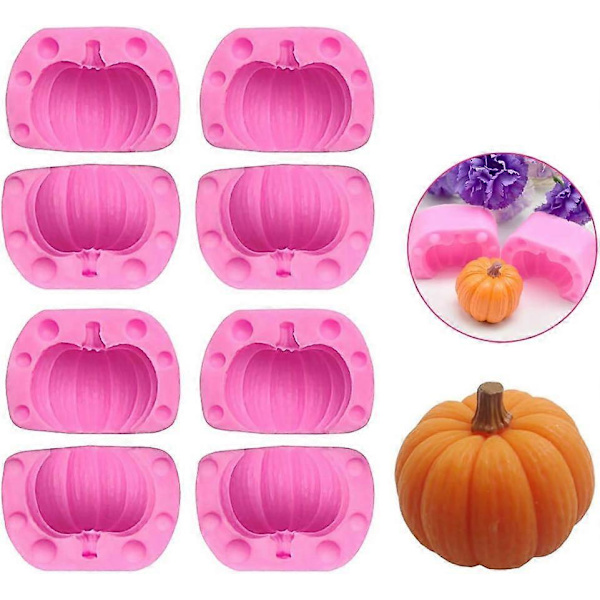 4 par 3D græskarkageforme, mini græskar silikoneforme Halloween geléforme