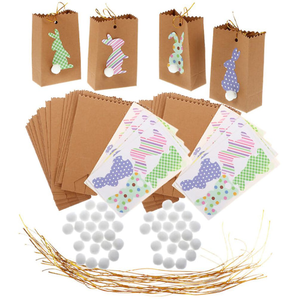 48-osainen DIY Easter Bunny Gift Bag Pääsiäispaperikassi Sweet Candy Party Favor Bag (11X7X3.5CM, kuten kuvassa)