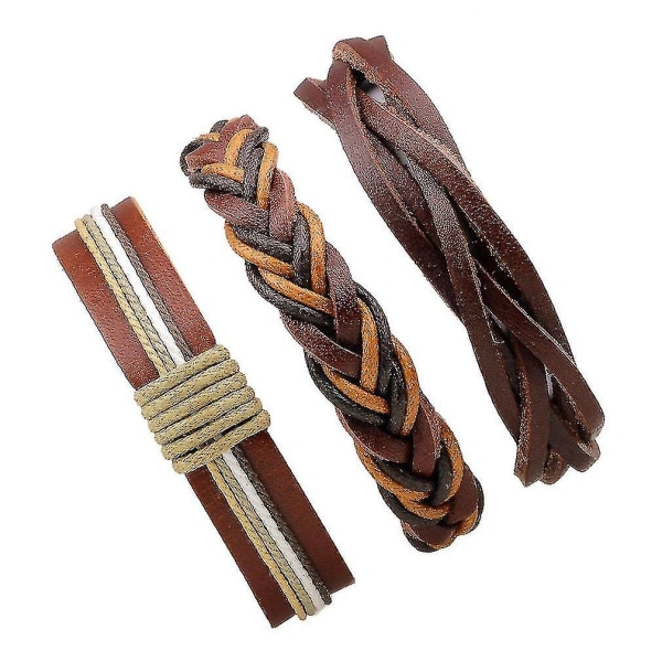 3 stk./parti Brunt Flettet Læderarmbånd