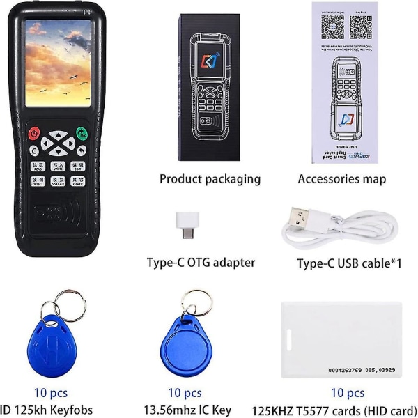 Nfc Rfid-kortkopiererleser-skriver, nfc Smart Card Reader Writer Rfid Copier, engelsk versjon Icopy X100 Nfc Id Ic Reader（Svart）