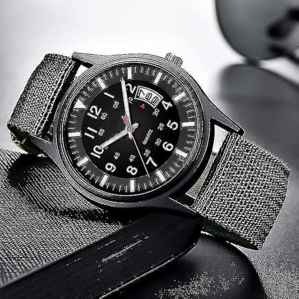 Herrarmé Tactical Field Sports Analog Klocka, Arbetsklocka, Vattentät, Utomhus Casual Quartz Klocka Herr, Grön, Armband-xmd