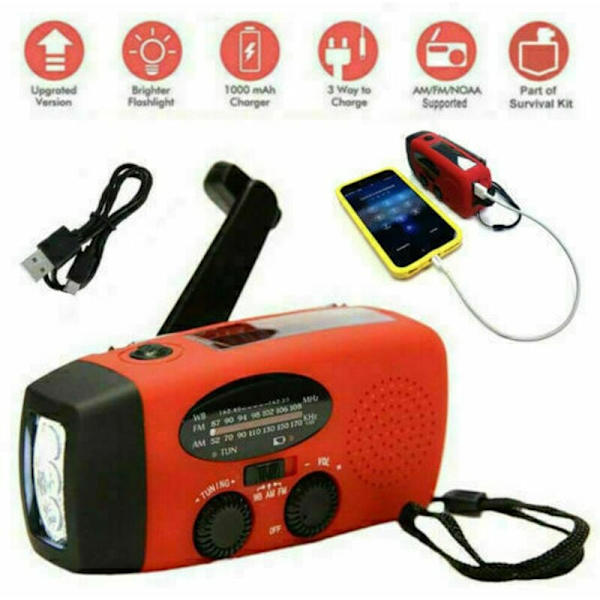 Miixia HOT Nöd Sol Handvev AM FM Väderradio LED Ljus USB Laddare Utomhus