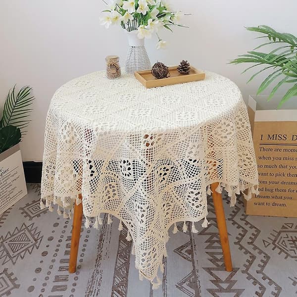 Duk, handgjord virkad bomullsbård rektangulär bordsduk Macrame, babyshowerduk, födelsedagsfest, bröllopsformell matsal, helgdagar