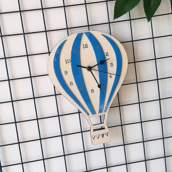 ZHOUBA Nordisk stil varmluftsballongform, mutt treveggklokke, hjemmeinnredning for barn på soverommet（blå）