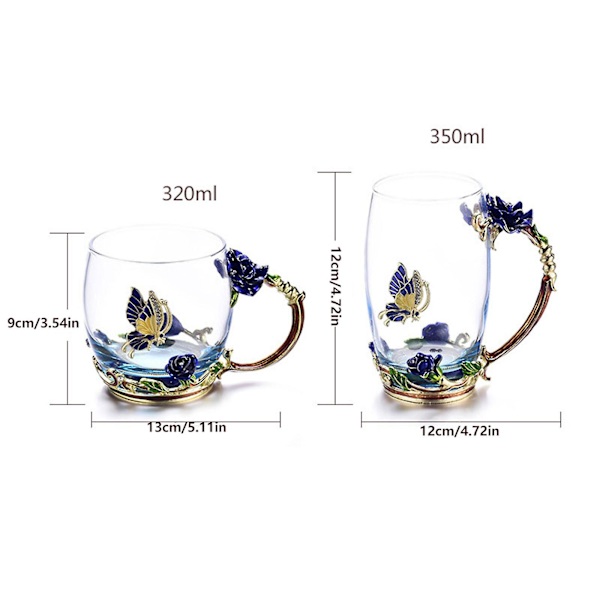Blomster Glas Tekop Gaver til Kvinder Kaffe Krus Mors Dag Jubilæumsgaver til Mor Kvinder Mors Dag, 50% Tilbud（330ml，Blå）