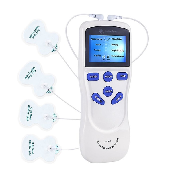 Tens Ems Machine Unit Elektrisk massasjeapparat Pulsmuskelstimulator Ryggterapi Smertelindring med 4 elektrodelapper
