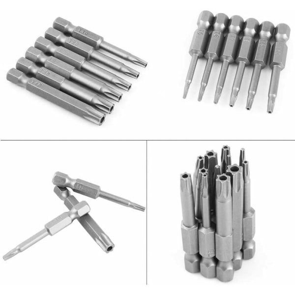 12 st 1/4 TUMS Hexskaft T5-T40 Torx-huvud Skruvmejsel Set Tamper Proof Säkerhet 6 Punkts Stjärnskruvmejsel Verktyg