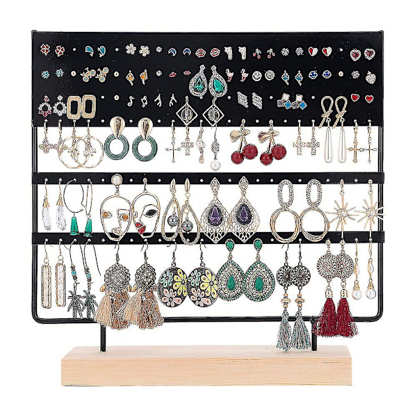 Örhänge Stativ Display Rack 3-lager Örhänge Stud Hållare Smycken Organizer（Svart）