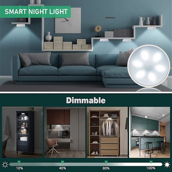 LED Natlampe Skab Lampe USB Genopladelig 3 Pakke Trådløse Natlamper med Touch Control og Fjernbetjening