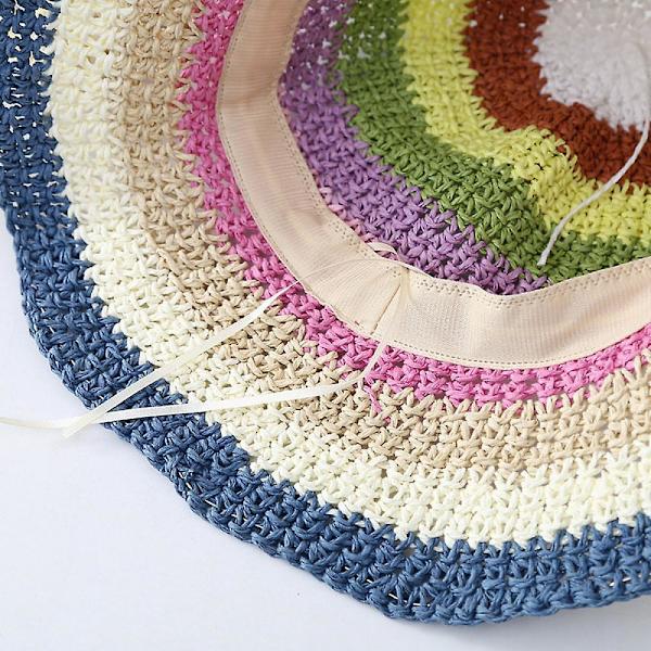 Hatt, hopfällbar bredbrättad färgglad virkad stråhatt, solhatt hopfällbar UV-beständig sommarhatt utomhus solhatt, mors dag-present (Khaki)