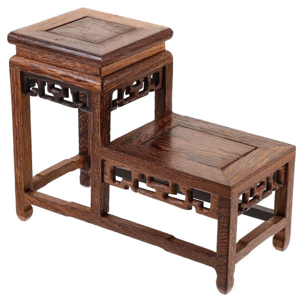 Träbas retro liten vas display stativ vas stativ staty display bas riser (19X14.5CM, brun)