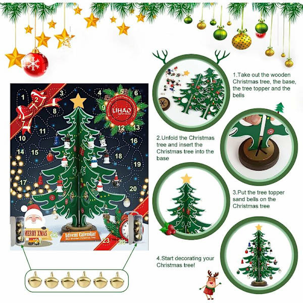 FlkwoH Adventskalender, Miniatyrjulgran i trä för julbordsdekorationer Barnpresenter