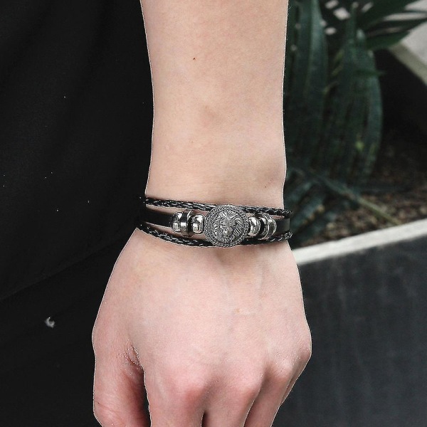 Vintage Punk Rostfritt Stål Armband Viking Legering Varg Huvud Brac