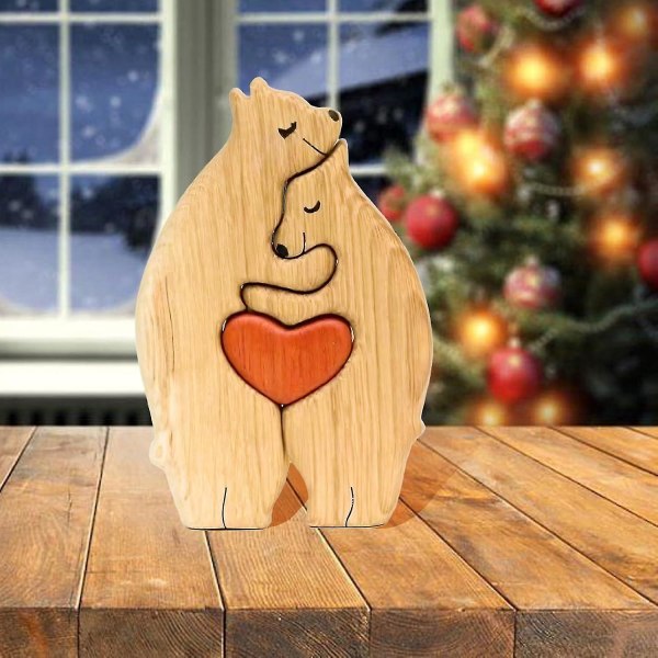 Bear Family Art Puzzle, Wooden Art Puzzle Bears, Bear Familys Trästaty, Wooden Bears Desktop Ornament, Present för familjen（en familj på 2）