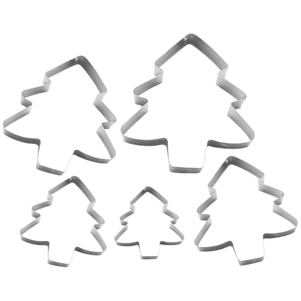 5 pakker rustfrit stål småkageforme juletræformede småkagebageforme (12,2X8,9X2CM, sølv)