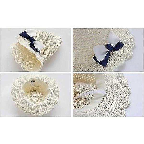 Ris Vit - 1 st Baby Halm Sommarhatt Flickor Blomhatt Barn Solskydd Resa Strand Uv-skydd