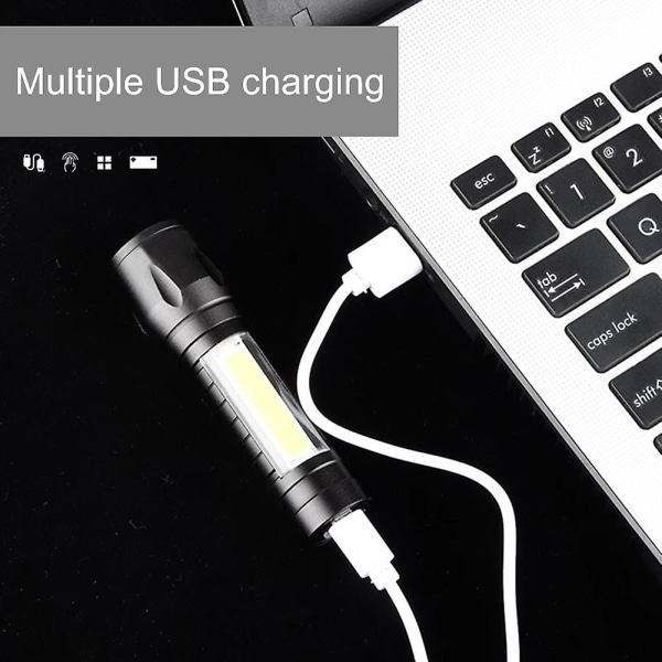 2023 Ny Mini USB-lommelykt med oppladbart batteri og 4 lysmoduser