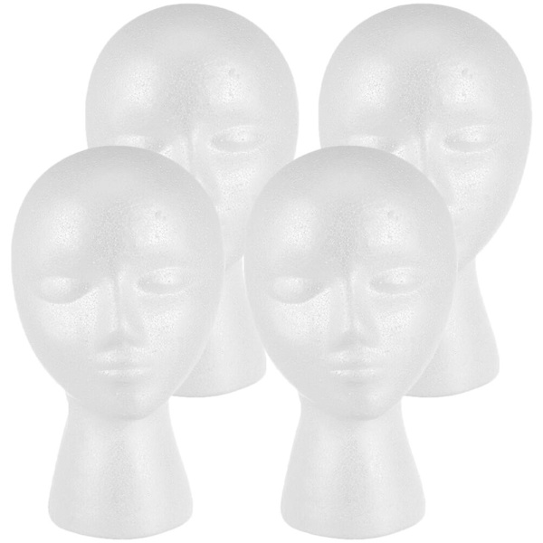 4 sett med mannequinhue i skumhode for parykker, hatter, masker, hodeplagg (28X16 cm, hvit)