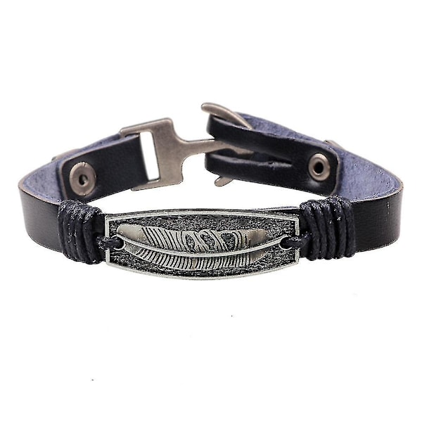 Flätat läderarmband med bronsfjäderlegering Ankarspänne