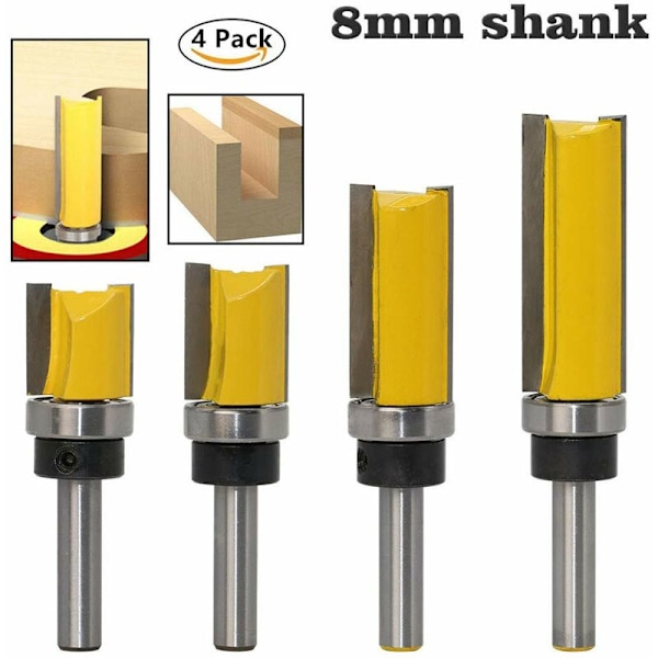 Finish Pattern Pattern Router Bit Set 8mm Shank Flush Trim Bit Wood Cutter, 4-Pack